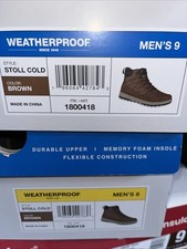 Weatherproof Stoll Cold Men's Waterproof Insulated Winter Boots Brown - NEW