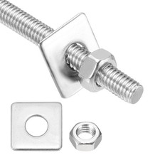 M6x190mm Fully Threaded Rod,1Set 304 Stainless Steel Rod with Nut Square Washer
