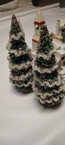 Vintage Putz Alpine Village House church Japan Christmas Trees 11 Pieces - Picture 9 of 10