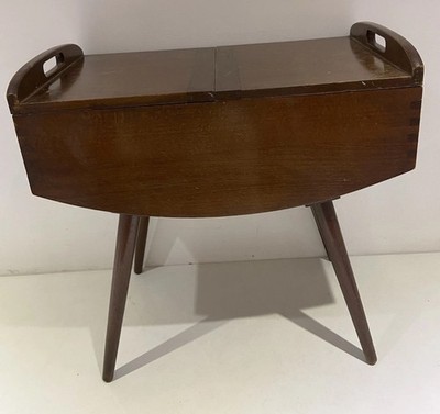 ANTIKER DUNKLES HOLZ ZIEHHHHHARMONIKA NÄHSTÄNDER BOX TISCH KOFFER AUFBEWAHRUNG BASTELN KUNST BM03