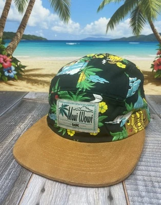 MAUI WOWI HAWAIIAN HAT CAP ADJUSTABLE STRAPBACK BLACK FLOWERS TIKI PRINT - Image 1 of 4