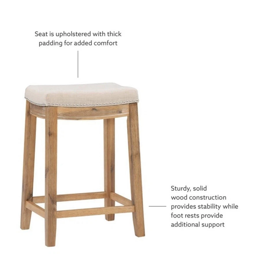 Linon Home Decor Counter Stool Natural Padded Seat Wood Frame in Rustic Brown - Image 3 of 4