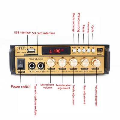 600W Bluetooth Mini Verstärker HiFi Power Audio Stereo Bass AMP USB MP3 FM Auto