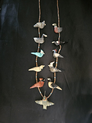 Matt Mitchell Carved Bird Fetish Necklace 11 Birds Turquoise Mixed