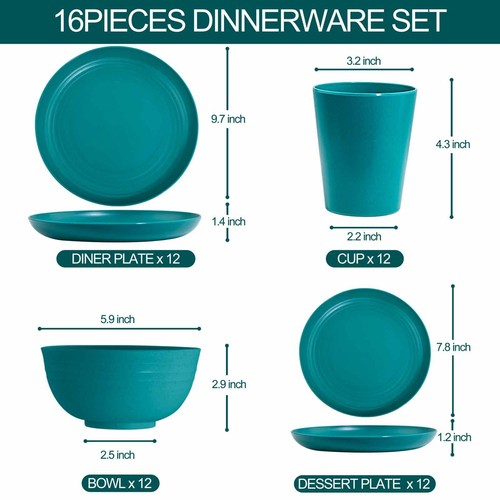 LIYH 48pcs Wheat Straw Dinnerware Set for 12 - Microwave Safe Plastic Plates ... - Picture 2 of 9