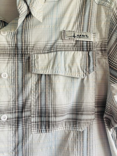 Habit Fishing Shirt L Plaid Blue/White/Gray Button Up Short Sleeve Vented - Picture 2 of 7