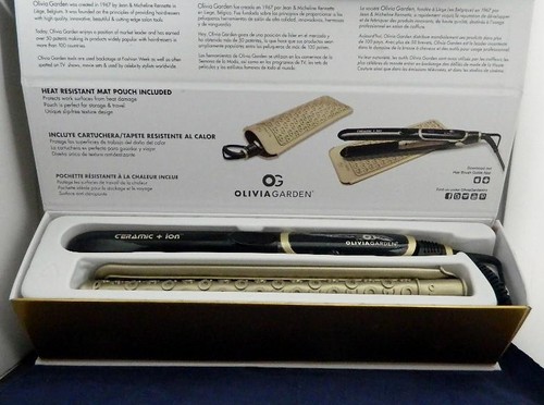 Olivia Garden Keramik + Ionen 1" Pro Glätteisen mit Wärmeauflage Matte Schwarz & Gold Neu im Karton
