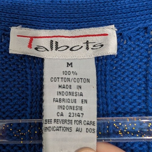 Cárdigan tejido con cable Talbots para mujer talla mediana azul 100 % algodón cuello en V suéter - Imagen 5 de 10