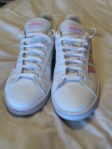 Adidas Womens Grand Court 2.0 White/ Pink  Tennis Shoes Size 8 - Picture 3 of 6