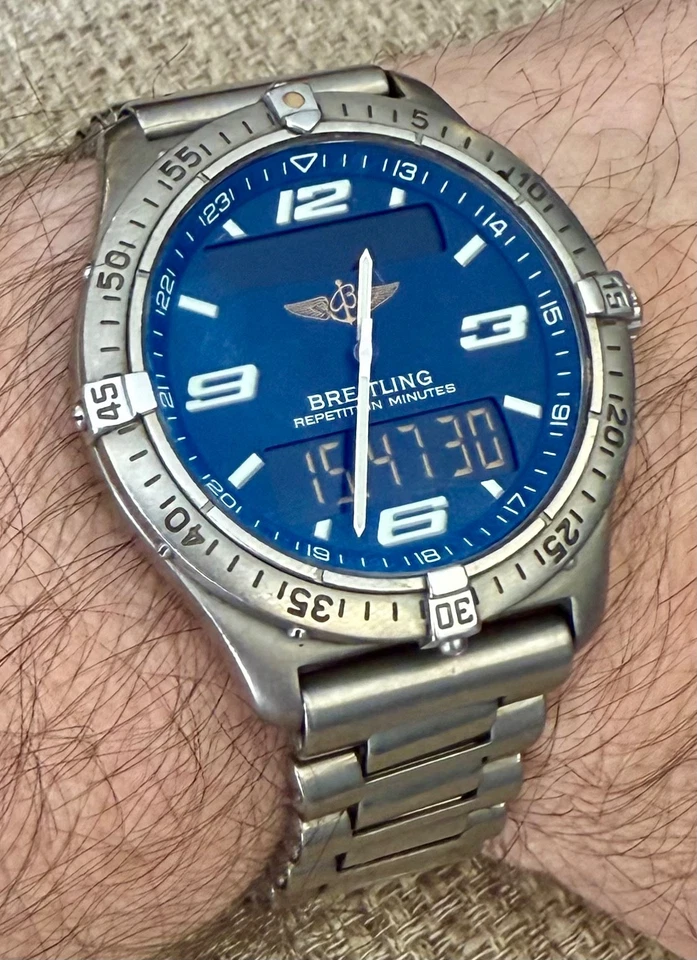 ✅ Breitling Aeroespacial Titanio 40mm Increíble Esfera Azul Marino Cuarzo Ref E65062 ✅ Foto 4 de 4