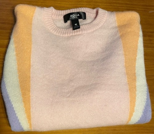 Aqua Cashmere Girls' Colorblock Panel Crewneck Pink Multi Big Kid SZ S 7/8 - Picture 3 of 5