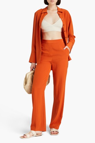 RRP€470 JOSEPH Silk Crepe Straight Trousers FR36 US4 UK8 S High-Rise Flat Front