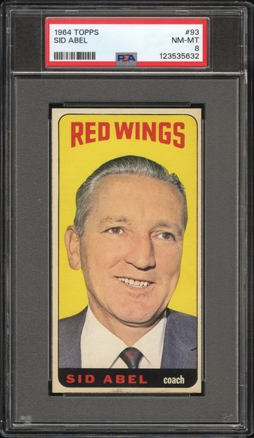 1964 TOPPS HOCKEY CARD #93 SID ABEL, PSA 8 NM-MT (DETROIT RED WINGS) HOF