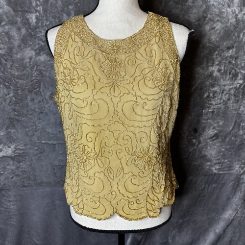 J Kara NY Bluse XL gold Perlen Pailletten Party Cocktail formell ärmellos NEU - Bild 2 von 13