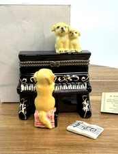 Porcelain Hinged Trinket Box Dogs Playing Piano