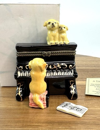 Porzellan Schmuckschatulle mit Klappbar Hunde spielen Klavier