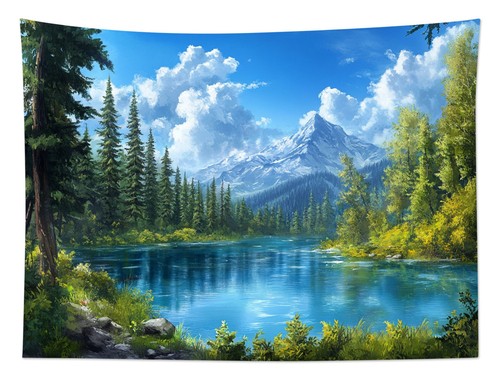 Tapiz de montaña paisaje bosque verde selva para dormitorio sala dormitorio - Imagen 5 de 15