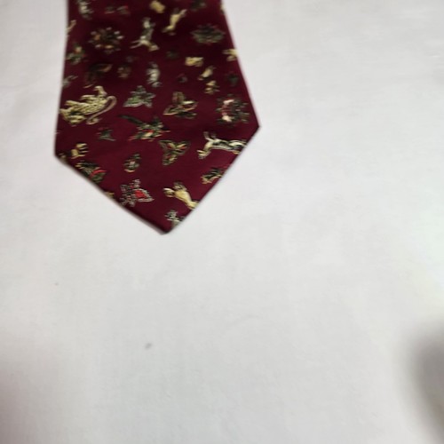 Martelli Firenze Pure Silk Necktie Burgundy With Animals Made In Italy - Picture 9 of 9
