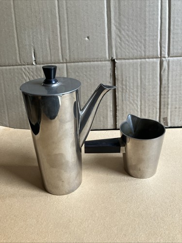 Vintage Chrome Coffee Pot Retro With Milk Jug Stylish Mid Century 6” Used Choco - Picture 6 of 10