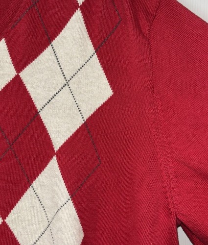 Argyle V Neck Sweater Men’s Size XXL Red 100% Cotton Preppy College Academia - Picture 6 of 9