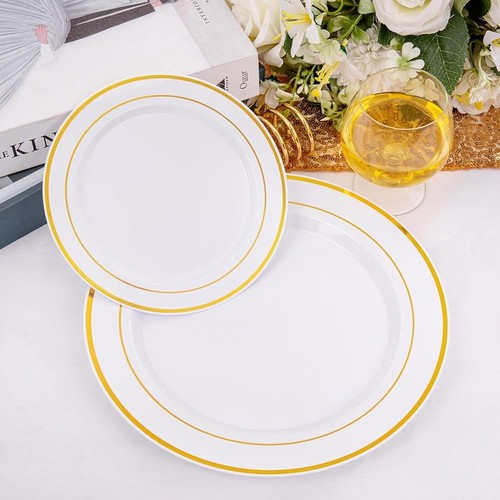 Gold Plastic Plates 100 Count BPA Free Elegant Disposable Party Supplies New - Picture 10 of 10