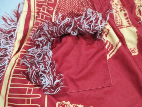 Red and Gold Village Design XL Tapestry Pants with Fringe - Picture 4 of 5