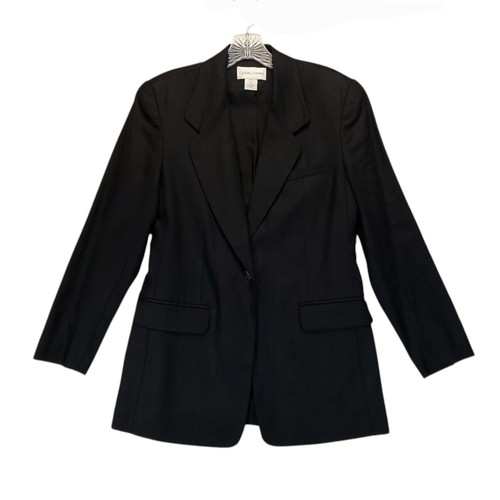 Vintage Casual Corner Blazer Womens 6 Black Linen Jacket Classic Business Office - Picture 1 of 14