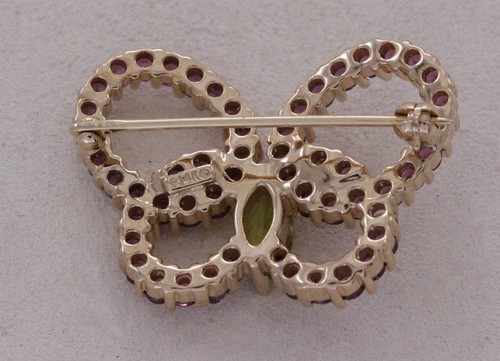 Garnet, Peridot, Yellow Gold Butterfly Brooch - Picture 8 of 8