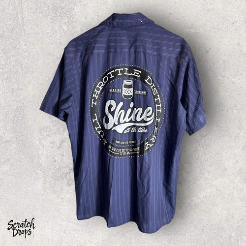Camisa de trabajo vintage de los 90 Streetwear para hombre L a rayas envejecidas mecánica con botones - Imagen 4 de 4