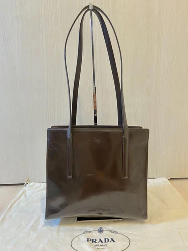 Sac fourre tout bandoulière en cuir PRADA authentique marron moyen femme Italie 115232