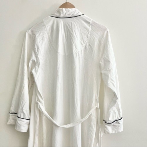 Lauren Ralph Lauren Classic Long White Robe with Black Trim Embroidered Womens S - Picture 8 of 9