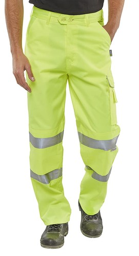 Beeswift Hi-Vis Poly Cotton Trousers Saturn Yellow Size 36T - Picture 3 of 3