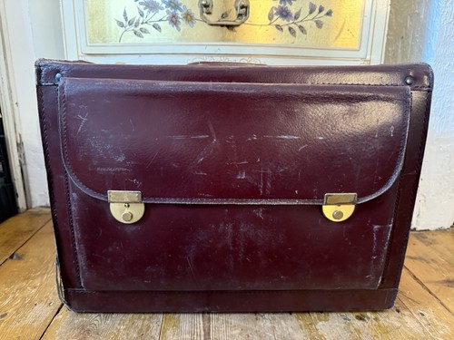 Vintage braune Leder Aktentasche Tasche Arztkoffer 70er Mid Century + Schlüssel SIEHE DES
