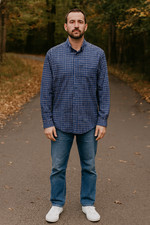 Gold Label Roundtree Yorke Blue Check Men Shirt LT Non Iron Perfect Performance