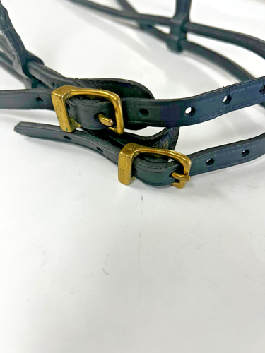 Black Leather Gold Hardware Rolled Leather Horse Bridle - Picture 5 of 10