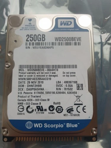 Western Digital 250GB WD2500BEVE-00A0HT0 2.5" IDE HARD DRIVE WD - DCM: DHNT2HBB