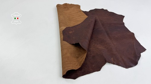 BROWN ANTIQUED WAXY VINTAGE LOOK Italian Lambskin Leather 4+sqf 0.9mm #C6145 - Picture 3 of 7