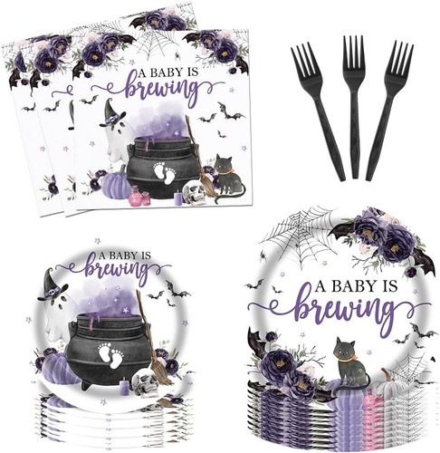 Cauldron Themed Disposable Baby Shower Tableware (Plates, Napkins, Forks)