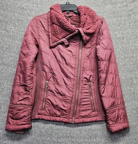 Prana Diva Jacket Womens Small Red Magenta Full Zip Pockets Sherpa Lined Long - Picture 2 of 13