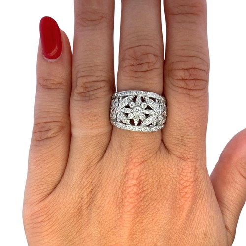 1,20 cttw. Modischer Ring mit weißen Diamanten Blume in 14 Karat Weißgold 7,5 US 8,70 g - Bild 4 von 4