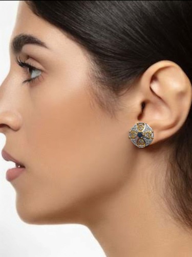 Fine Bollywood Designer Gold Plated Indian AD CZ Studs Earrings - Picture 19 of 21