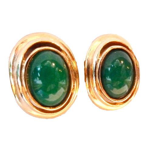 Carolee Faux Jade Clip Earrings - Picture 2 of 6