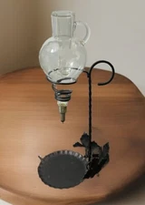 Crystal Wine Aerator Decanter Dispenser Etched Glass Wrought Iron Holder Grapes