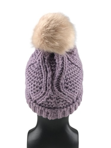 D & Y Womens Lavender 100% Acrylic Pom Top Knitted Classic Beanie Hat One Size - Picture 3 of 6