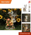 Angel Garden Statue Resin Outdoor Decor Solar Powered 12.8" Waterproof Gift