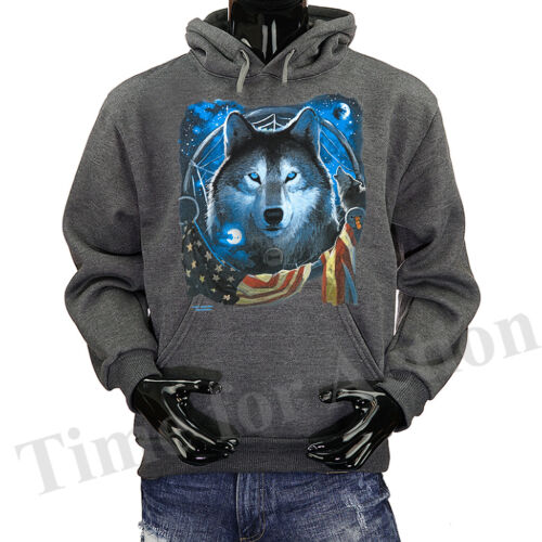 Wolf Traumfänger US Flagge Indianer Wildtiere Tiere Pullover Hoodie - Bild 5 von 8