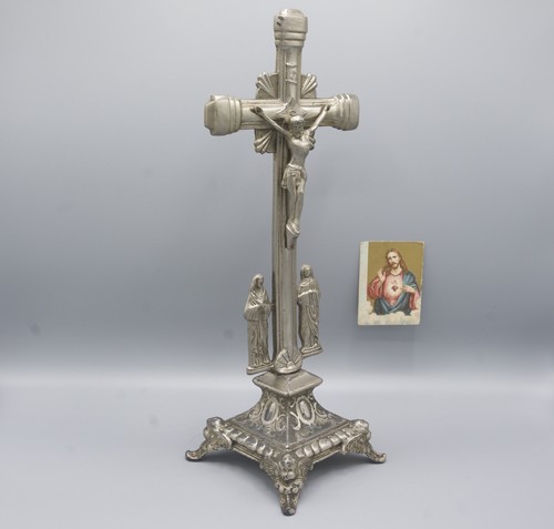 Pedestal antiguo grupo crucifijo cruz de pie de Jesús crucifixión - Imagen 5 de 8