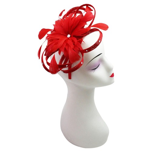 Diamant zentriert Feder Blume Sinamay Nieten Fascinator Hochzeit Rennen Stirnband - Bild 5 von 10