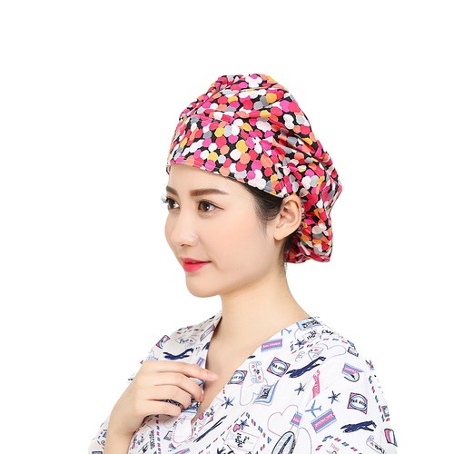 Bouffant Scrub Cap with Sweatband Ponytail Hats One Size Head Cover Floral Print - Picture 203 of 274