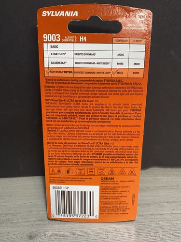 SYLVANIA - 9003 SilverStar Ultra - High Performance Halogen Headlight (1 Bulb) - Picture 2 of 2